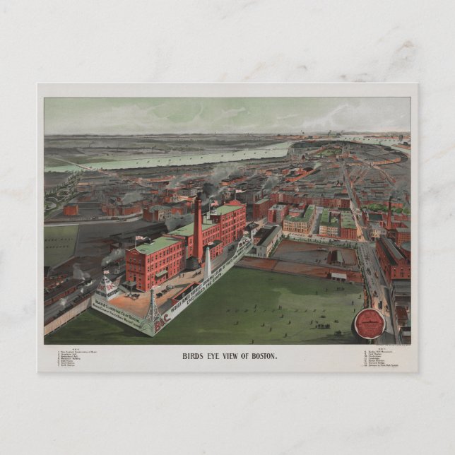 Cartão Postal Birds Eye View de Boston (Frente)