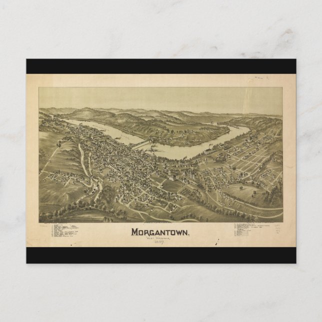Cartão Postal Bird's Eye View Morgantown West Virginia (1897) (Frente)