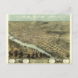 Cartão Postal Bird's Eye View of Lafayette, Indiana (1868)