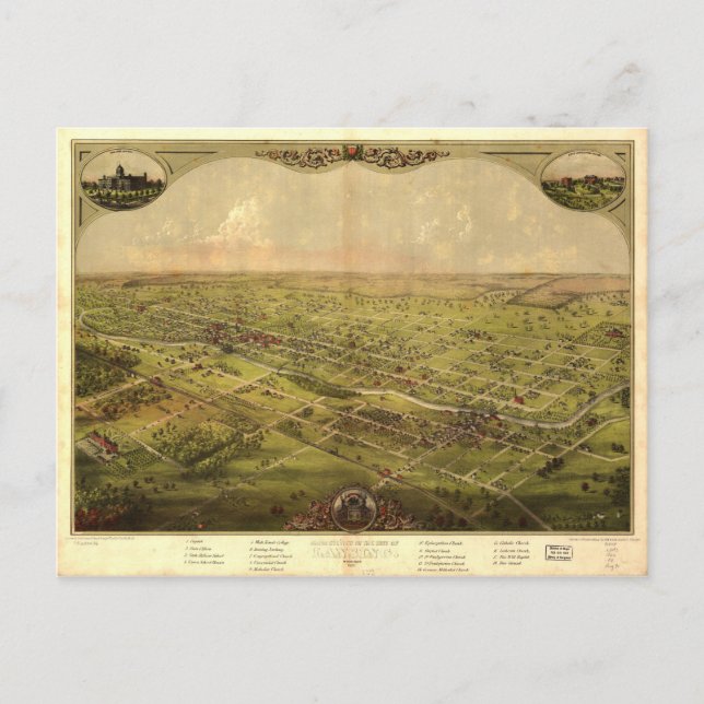 Cartão Postal Bird's Eye View of Lansing, Michigan (1866) (Frente)