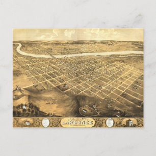 Cartão Postal Bird's Eye View of Lawrence, Kansas (1869)