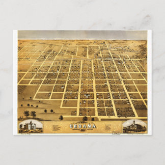 Cartão Postal Birdseye view of Urbana, Illinois (1869)