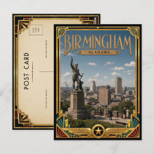 Cartão Postal Birmingham Alabama Arte Deco Antigo Idade Dourada