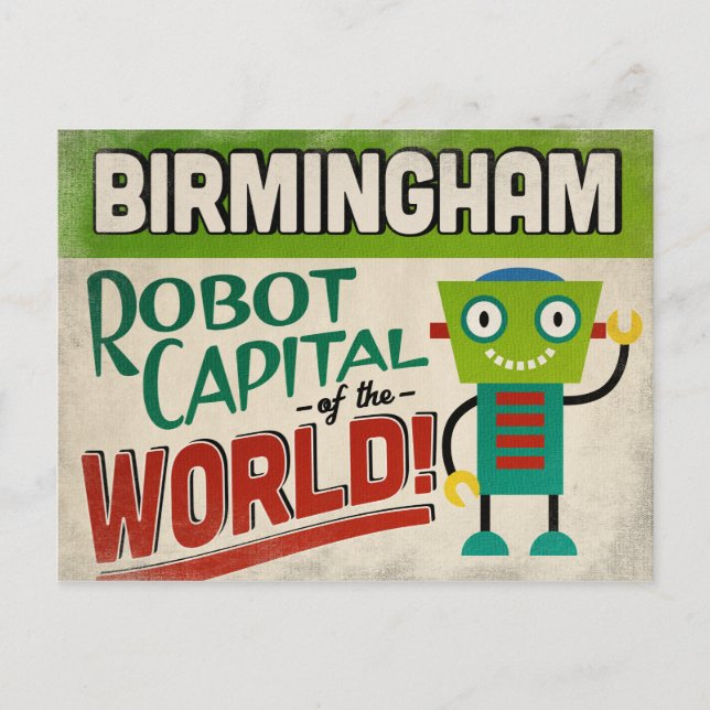 Cartão Postal Birmingham Alabama Robot - Funny Vintage (Frente)