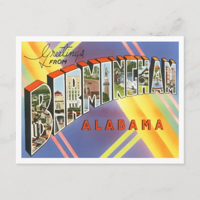 Cartão Postal Birmingham, Alabama Vintage Big Letters Postcard (Frente)