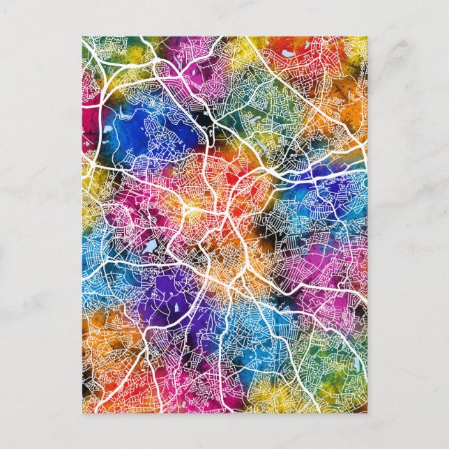 Cartão Postal Birmingham United Kingdom City Map (Frente)