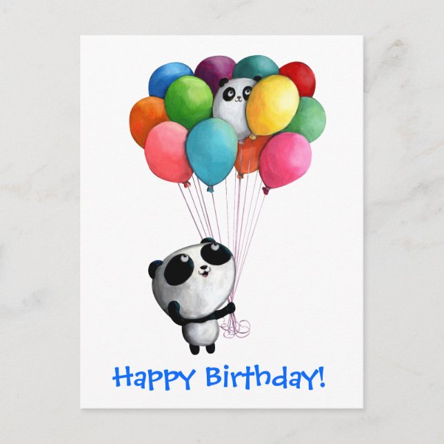 Cartão Postal Birthday Balloons Panda Bear (Frente)