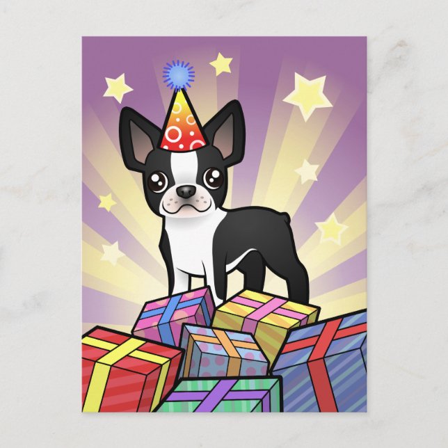 Cartão Postal Birthday Boston Terrier (Frente)