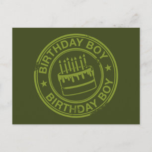 Cartão Postal Birthday Boy - efeito de selo de borracha - verde