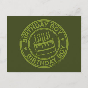 Cartão Postal Birthday Boy - efeito de selo de borracha - verde