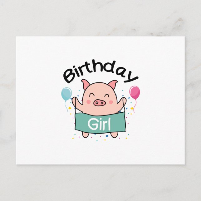 Cartão Postal Birthday Girl Happy Pig Lover (Frente)