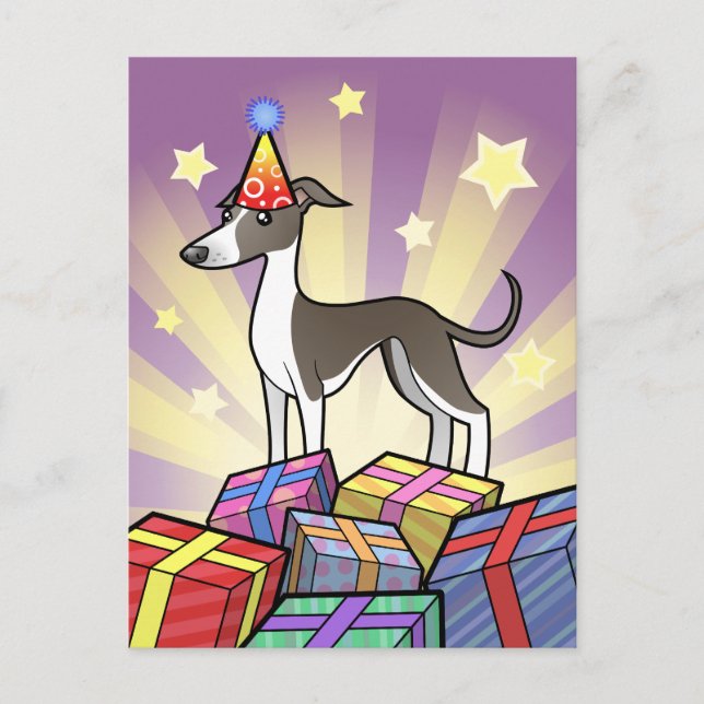 Cartão Postal Birthday Greyhound / Whippet / Italiano Greyhound (Frente)