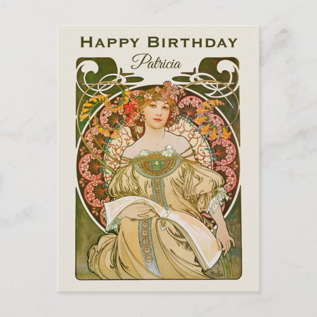Cartão Postal Birthday Mucha Reverie DaydreArt Nouveau CC1031 (Frente)