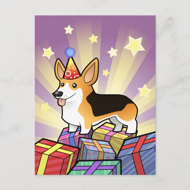 Cartão Postal Birthday Pembroke Welsh Corgi (Frente)