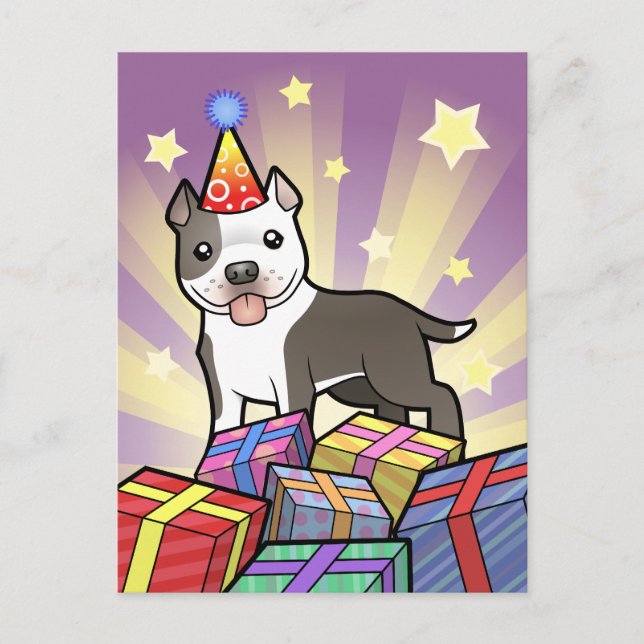 Cartão Postal Birthday Pitbull / American Staffordshire Terrier (Frente)