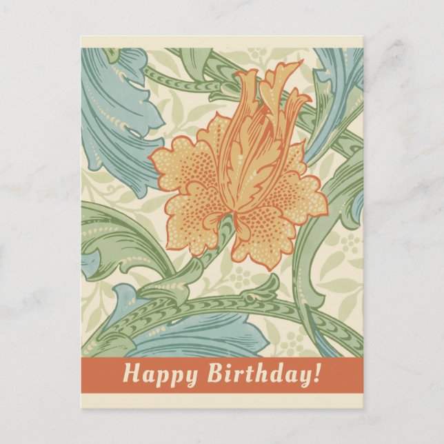 Cartão Postal Birthday William Morris floral wallpaper CC1132 (Frente)