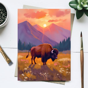 Cartão Postal Bisão do Grand Teton Pintura de Viagem ao Parque