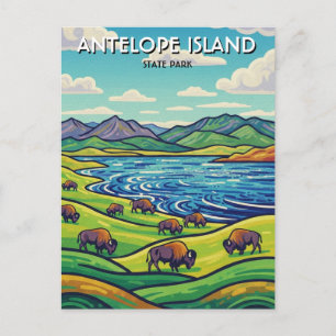 Cartão Postal Bisão no Parque Estadual da Ilha Antelope Utah