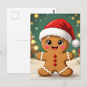 Cartão Postal Biscoito de gengibre fofo com chapéu de Natal
