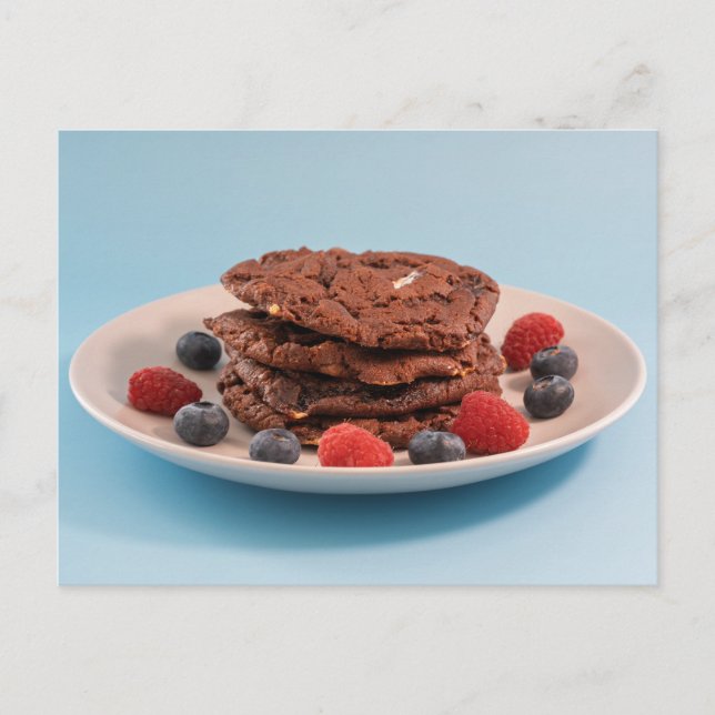 Cartão Postal Biscoitos de Chocolate com Frutas Foto de Comida (Frente)