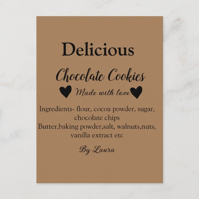 Cartão Postal Biscoitos de chocolate feitos em casa com amor adi (Frente)