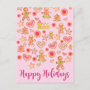 Cartão Postal Biscoitos de gengibre em aquarela Feliz Natal