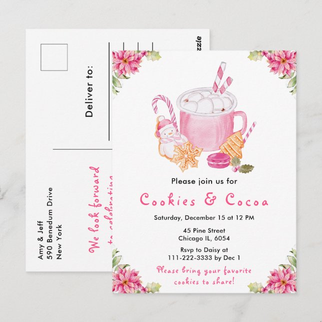 Cartão Postal Biscoitos de Natal e Cacau Rosa (Frente/Verso)
