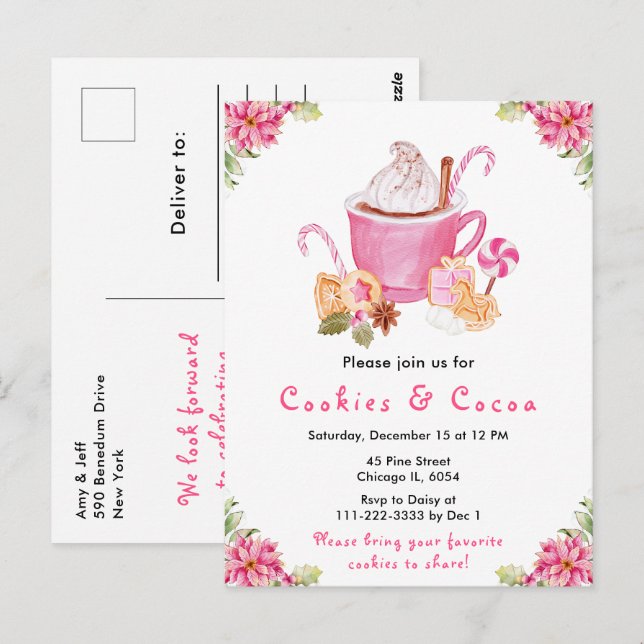 Cartão Postal Biscoitos de Natal e Cacau Rosa (Frente/Verso)
