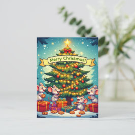 Cartão Postal Biscoitos de Ratos Fofos Árvore de Natal Festiva A