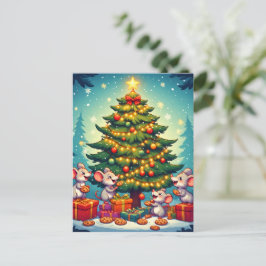 Cartão Postal Biscoitos de Ratos Fofos Árvore de Natal Festiva A