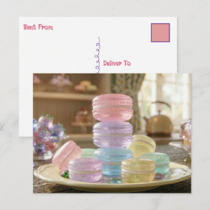 Cartão Postal Biscoitos Macaron de Vidro Pastel Mantendo Conta