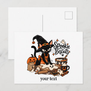 Cartão Postal Biscoitos Spookie Bruxa Gato Preto Cozinhando Hall