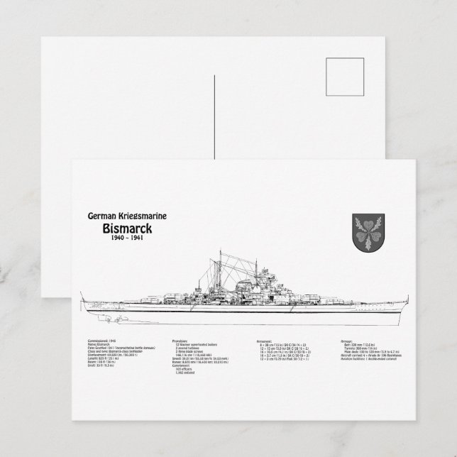 Cartão Postal Bismarck - Planos Blueprint do Batehip - BD (Frente/Verso)