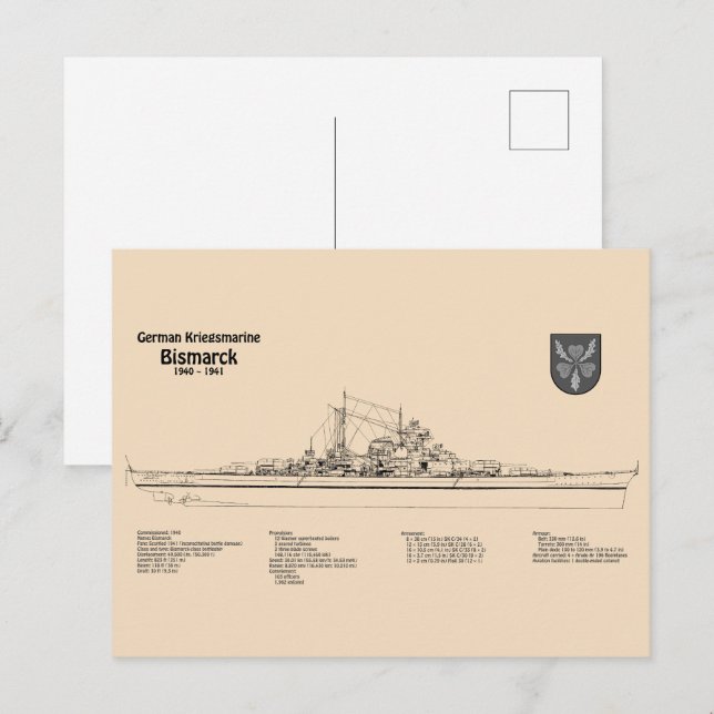 Cartão Postal Bismarck - Planos de Impressão Blueprint de Embarc (Frente/Verso)