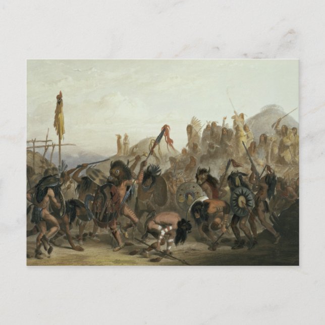 Cartão Postal Bison-Dance dos índios Mandan em frente aos seus (Frente)