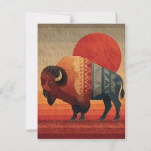 Cartão Postal Bison Estilizado com Padrões Nativos Americanos