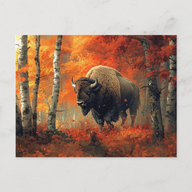 Cartão Postal Bison no Trabalho de arte de Autumn Woods (Frente)