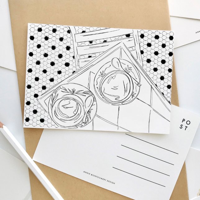 Cartão postal Bistro de Paris Preto e Branco (Black and white Paris cafe bistro travel postcard.)