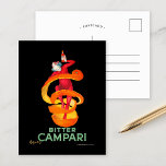 Cartão Postal Bitter Campari | Leonetto Cappiello<br><div class="desc">Bitter Campari (1921) | O poster de publicidade de Leonetto Cappiello de 1921 para Bitter Campari apresenta um design lúdico e memorável com um vibrante éster embrulhado numa casca de laranja em espiral, segurando uma garrafa de Campari. Colocada sobre um fundo negro estrelado, a pose dinâmica do éster e as...</div>