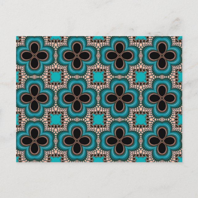 Cartão Postal Black and teal Moroccan style geometric pattern (Frente)