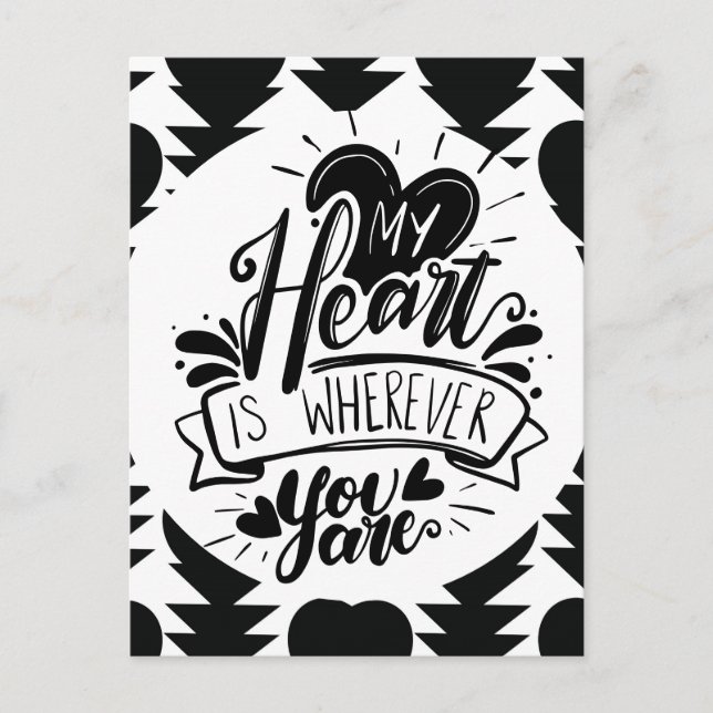 Cartão Postal Black and White Hearts Quote Valentines Day    (Frente)