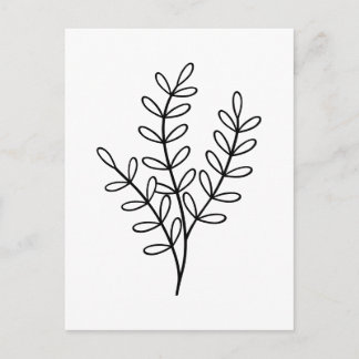 Cartão Postal Black and White line art delicate leaves