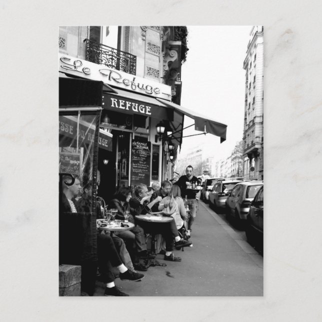 Cartão Postal Black and White photo of Le Refuge Cafe in Paris (Frente)