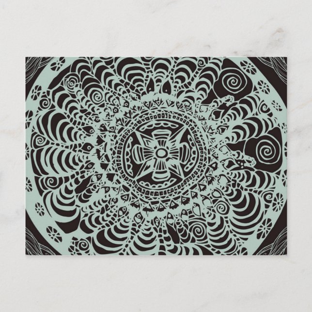 Cartão Postal Black Aztec Mandala (Frente)