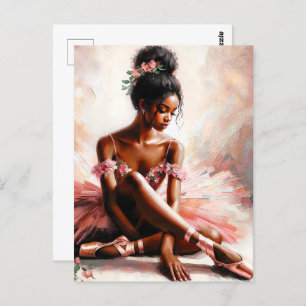 Cartão Postal Black Ballerina Vestindo Arte Tutu Rosa