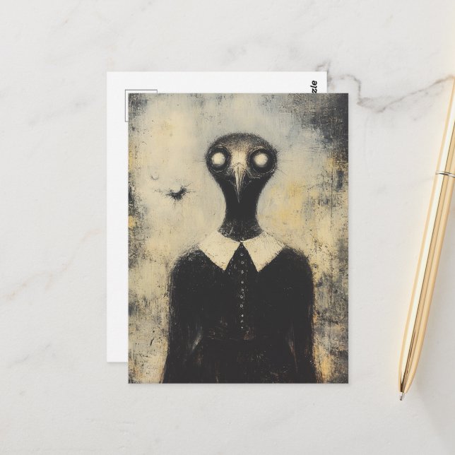 Cartão Postal Black Bird in a Black Dress Horror Fantasy (Frente/Verso In Situ)