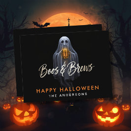 Cartão Postal Black Boos & Brews Fantasma Halloween