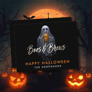 Cartão Postal Black Boos & Brews Fantasma Halloween 