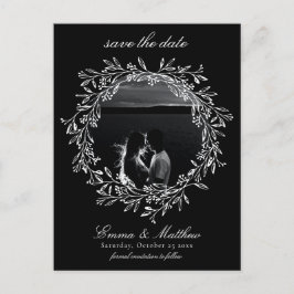 Cartão Postal Black Botanic Gothic Wreath Save the Date Photo
