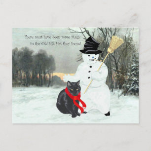 Cartão Postal Black Cat e Snowman